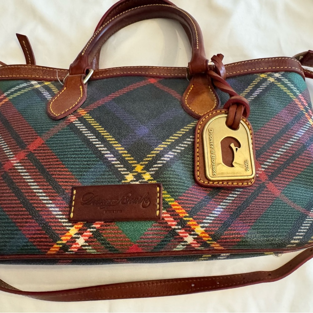 Dooney & Bourke Green Plaid Leather-Trim Satchel